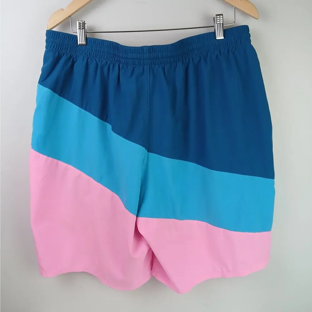 Nike Men’s SZ XXL Lined Swim Trunks Blue Pink Colorblock Drawstring Board Shorts